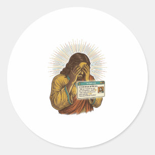 Pegatina Redonda Humor de actualización de estado de Jesús avergonz