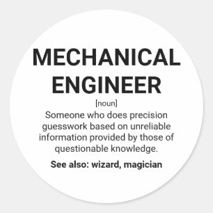 Pegatina Redonda Humor de definición de ingeniero mecánico