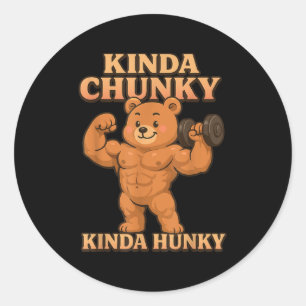 Pegatina Redonda Humor de fitness divertida Gym Bear Tees un poco f
