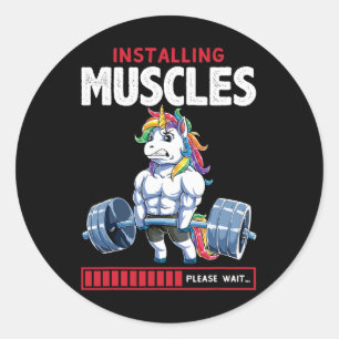 Pegatina Redonda Humor de Flexcorn de Unicorn Funny Bodybuilding Cu