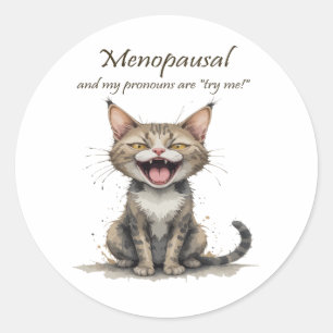 Pegatina Redonda Humor de Menopausia Gato Estresado Enojado