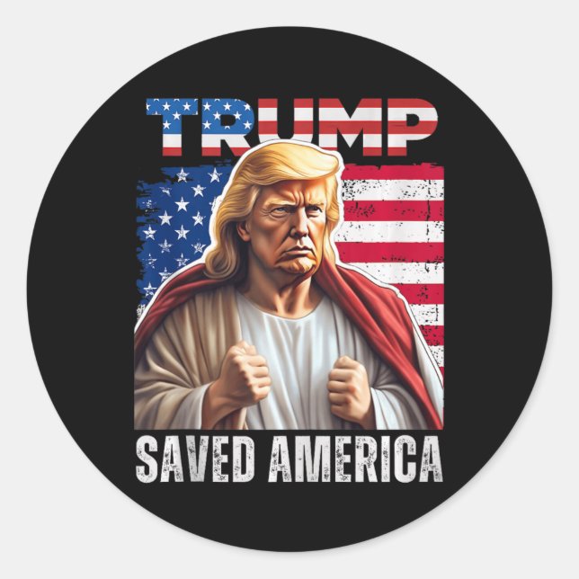 Pegatina Redonda Humor de Navidades de Santa Trump curioso tanque d (Anverso)