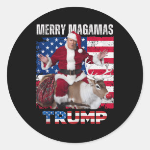 Pegatina Redonda Humor de Navidades de Santa Trump curioso tanque d