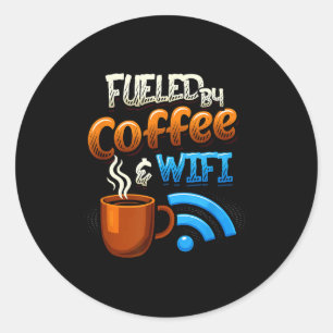 Pegatina Redonda Humor de oficina en casa impulsado por café y wifi