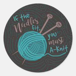 Pegatina Redonda Humor de punto gracioso Acúfagas Agujas Yarn