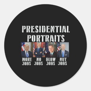 Pegatina Redonda Humor de retratos presidenciales en Trump