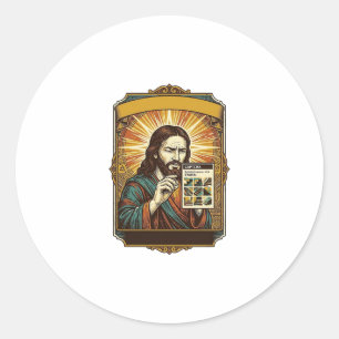 Pegatina Redonda Humor de Seguridad Tecnológica Prueba Captcha Jesu