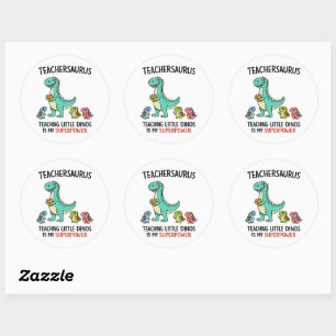 Pegatina Redonda Humor de Teachersaurus con pequeños dinosaurios