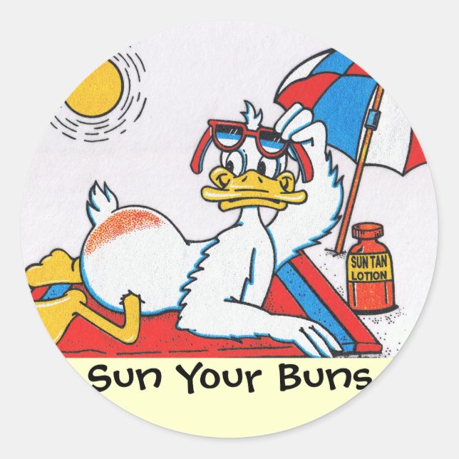 Pegatina Redonda Humor de vacaciones de Sun Your Buns (Anverso)