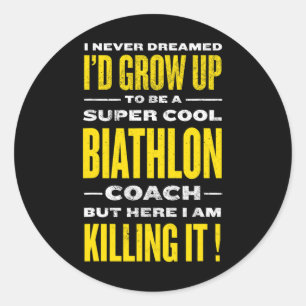 Pegatina Redonda Humor divertido de biatlón invierno de entrenador