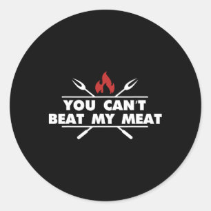 Pegatina Redonda Humor divertido de chef de parrilla BBQ carne 