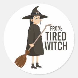 Pegatina Redonda Humor divertido de Halloween Bruja negra y blanca