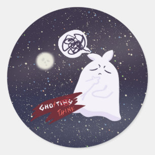 Pegatina Redonda Humor Divertido de Halloween Fantasma Sobrepensant