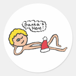 Pegatina Redonda Humor divertido de navidad en Santa's Here