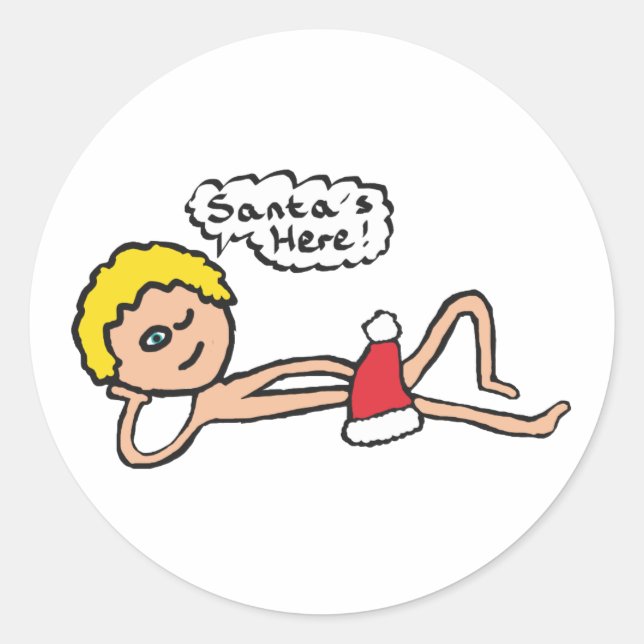 Pegatina Redonda Humor divertido de navidad en Santa's Here (Anverso)