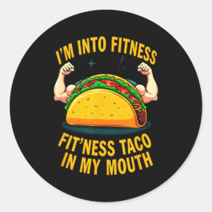 Pegatina Redonda Humor gimnasio entrenamiento fitness taco en mi bo