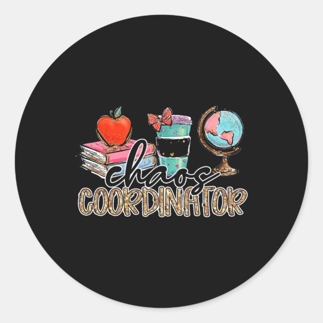 Pegatina Redonda Humor Leopar profesor divertido de profesor coordi (Anverso)