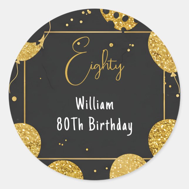 Pegatina Redonda Humor retro adulto Moda feliz cumpleaños 80 (Anverso)