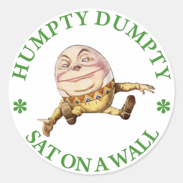 Pegatina Redonda Humpty Dumpty Sat en la pared (Anverso)