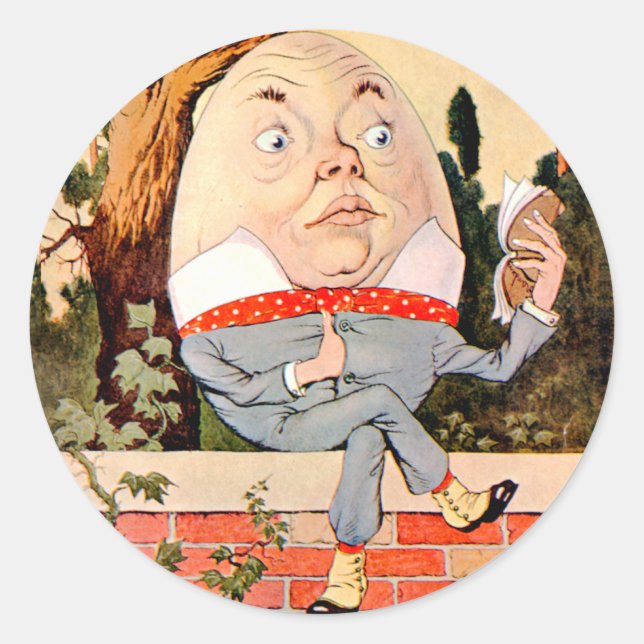 Pegatina Redonda Humpty Dumpty Sat on the Wall in Wonderland (Anverso)