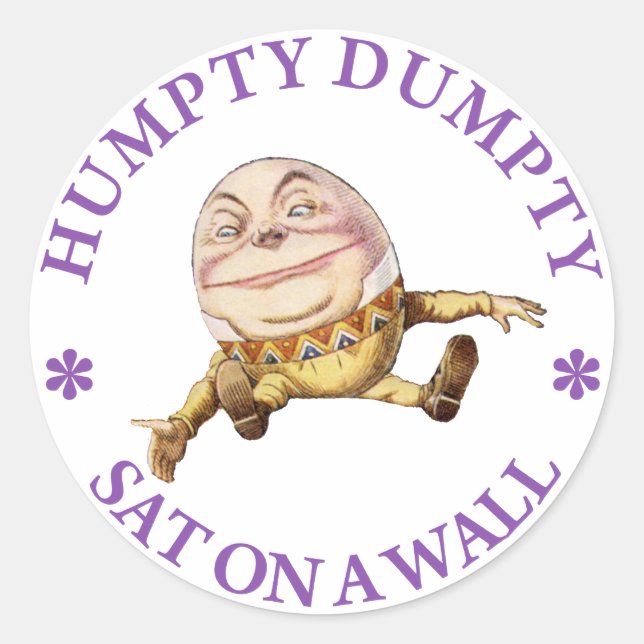 PEGATINA REDONDA HUMPTY DUMPTY SE SENTÓ EN UNA PARED - RHYME DE SER (Anverso)