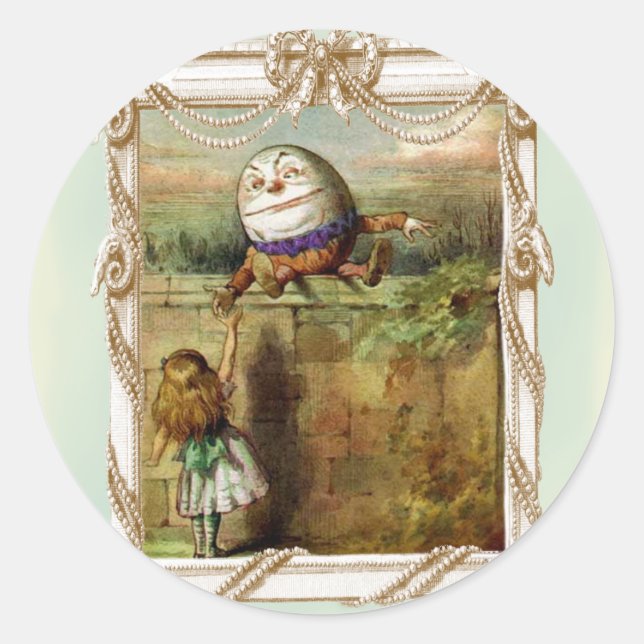 Pegatina Redonda Humpty Dumpty y Alice (Anverso)