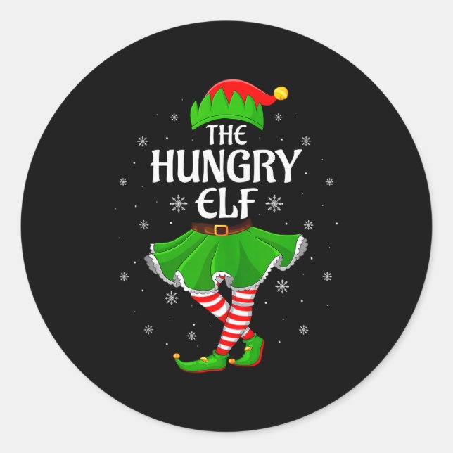 Pegatina Redonda Hungry Elf Christmas Family Girls Women Elf Squad  (Anverso)