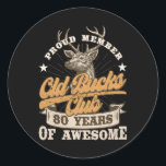 Pegatina Redonda Hunter 80th Birthday Old Bucks Club 80 Aw<br><div class="desc">Hunter 80th Birthday Old Bucks Club 80 años de asombrosos hombres</div>