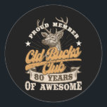 Pegatina Redonda Hunter 80th Birthday Old Bucks Club 80 Aw<br><div class="desc">Hunter 80th Birthday Old Bucks Club 80 años de asombrosos hombres</div>