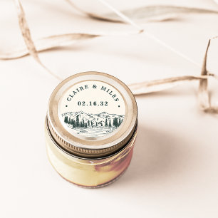 Pegatina Redonda Hunter Green Mountain Sketch Boda personalizado