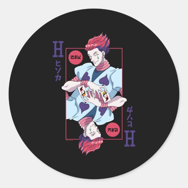 Pegatina Redonda Hunter X Hunter Hisoka Jugando con tarjeta (Anverso)