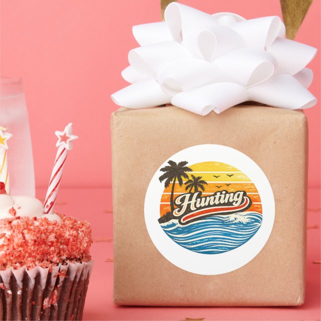 Pegatina Redonda Hunting Retro Sunset Design (Fiesta)