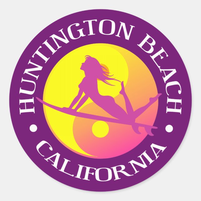 Pegatina Redonda Huntington Beach (Anverso)