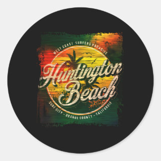 Pegatina Redonda Huntington Beach Aged Watercolor