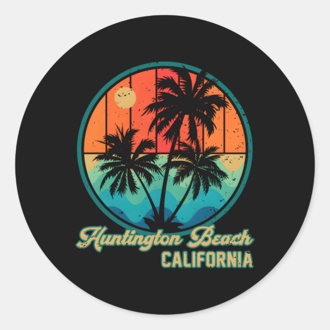 Pegatina Redonda Huntington Beach California Ca (Anverso)