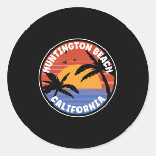Pegatina Redonda Huntington Beach California Sunset