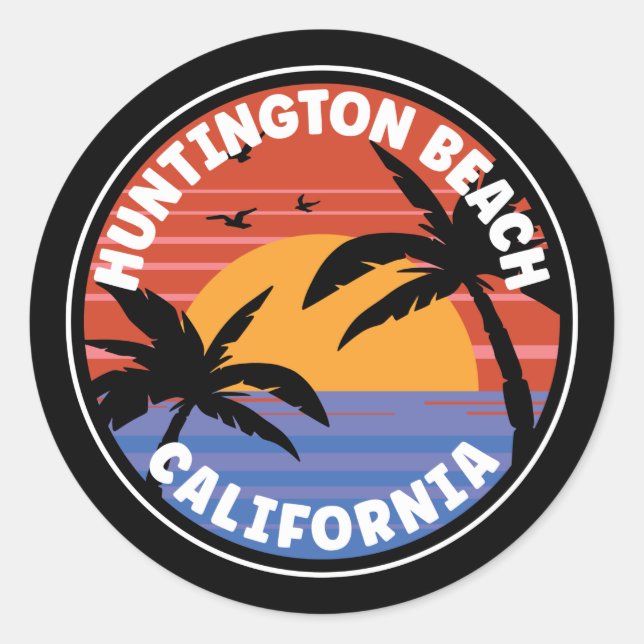 Pegatina Redonda Huntington Beach California Sunset Classic Round S (Anverso)