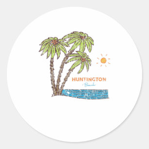 Pegatina Redonda Huntington Beach, California Surfing Vi