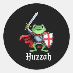 Pegatina Redonda Hurra Caballero Rana Divertida Espada Meme Cita Me
