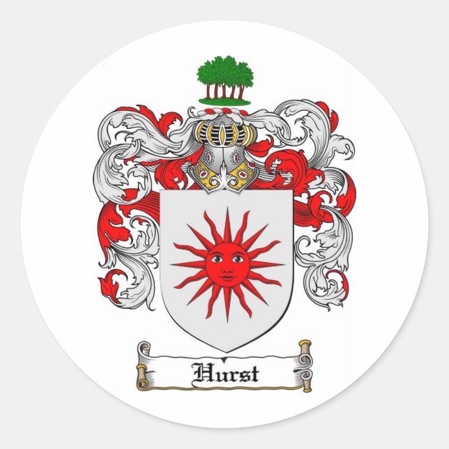 PEGATINA REDONDA HURST FAMILIARES CREST - HURST COAT OF ARMS (Anverso)