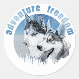 Pegatina Redonda Husky Abenteuer Freiheit Schnee HuskyARTist