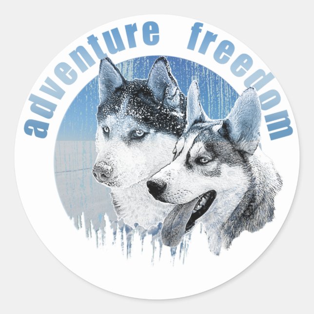 Pegatina Redonda Husky Abenteuer Freiheit Schnee HuskyARTist (Anverso)