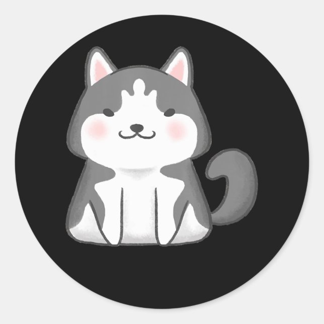 Pegatina Redonda Husky | Anime japonés de Kawaii Siberian Husky Dog (Anverso)