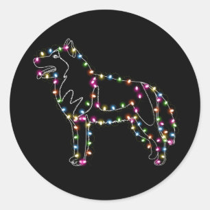 Pegatina Redonda Husky con Navidades Ligeros Husky Lover Feliz Navi