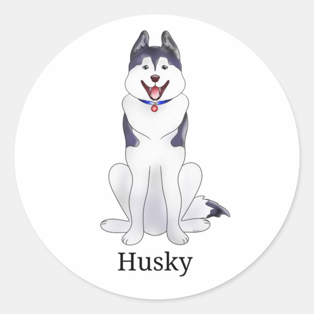 Pegatina Redonda Husky Dog | (Anverso)