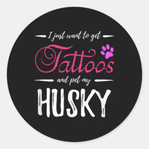 Pegatina Redonda Husky Dog Lover Tattoo Divertida Idea de Regalo de