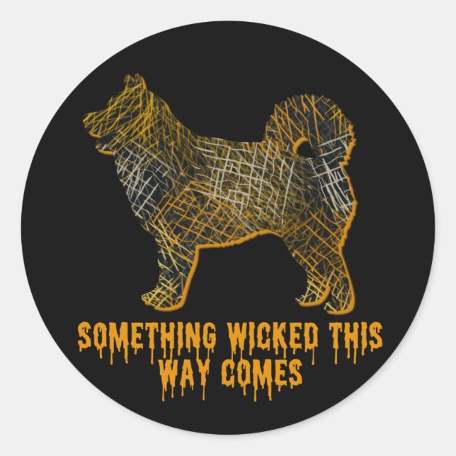 Pegatina Redonda Husky Dog Silhouette Fun Halloween (Anverso)