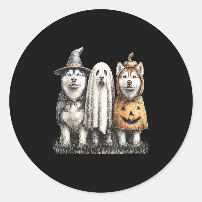Pegatina Redonda Husky Halloween Ghost Pumpkin  (Anverso)