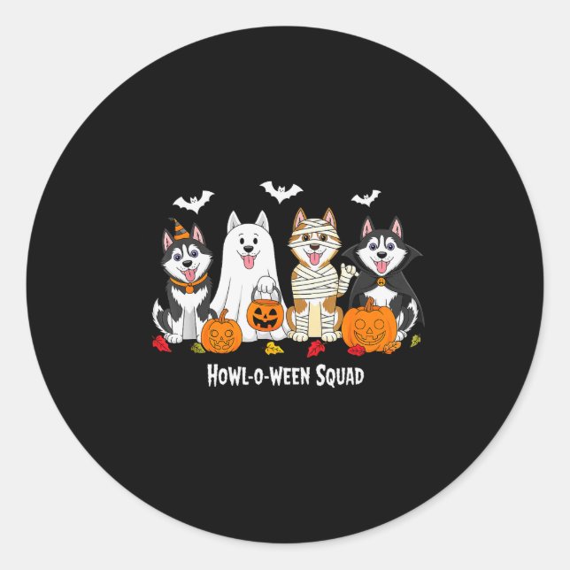 Pegatina Redonda Husky Halloween Howl O Ween Squad  (Anverso)