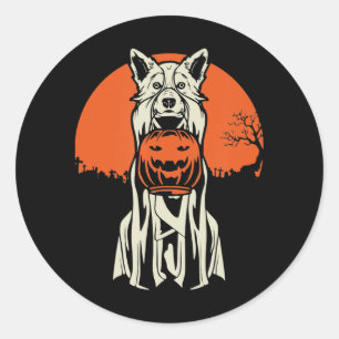 Pegatina Redonda Husky   Husky Halloween Funny Dog Costume Calabaza